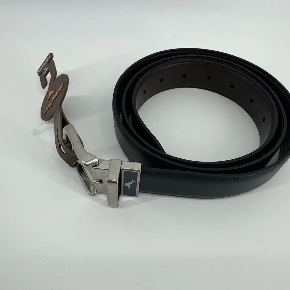 Tommy Bahama Men's XL 42-44 Reversible Buckle‎ Cognac Brown / Black Leather Belt